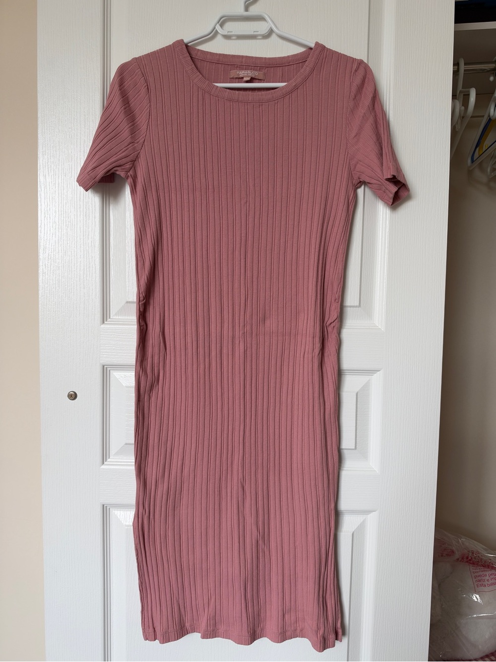 Maternity Ribbed Short-Sleeve Midi Dress - Dusty Rose